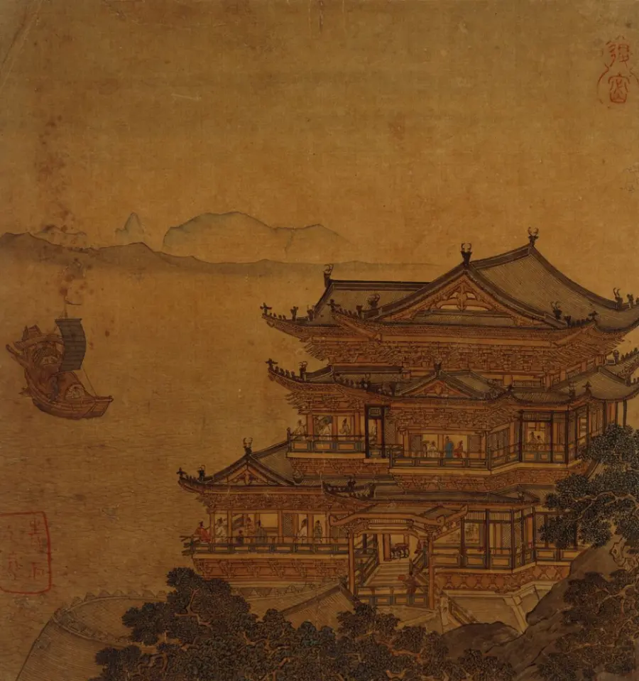 仇英摹天籁阁旧藏宋人画册之滕王阁，上海博物馆藏