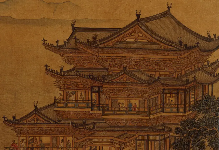 明仇英摹天籁阁旧藏《宋人画册》中的滕王阁图（局部），上海博物馆藏