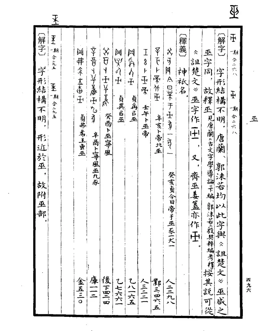 甲骨文字典对“巫”字的释读